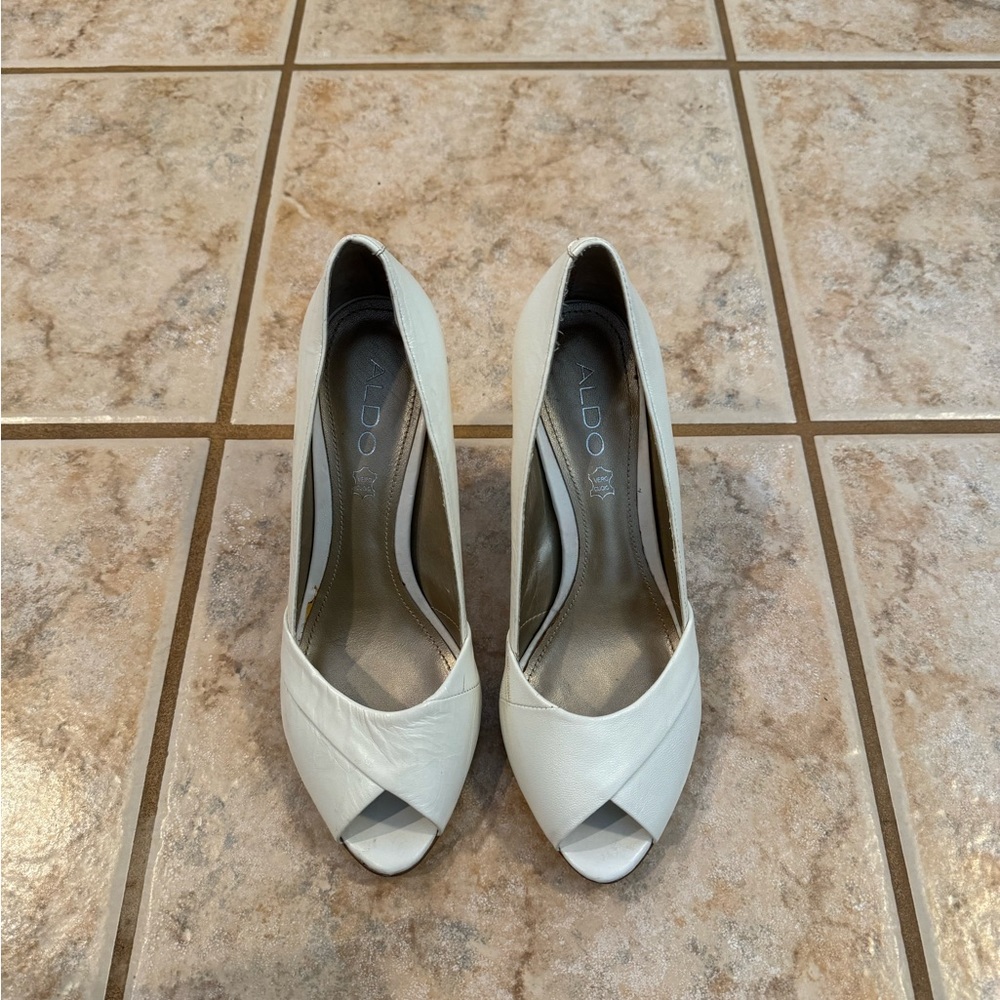 Aldo Peep Toe High Heels Pumps White 38 US7.5